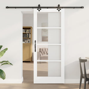 Ușă glisantă Alb 83 x 202 cm Lemn masiv de pin și sticlă