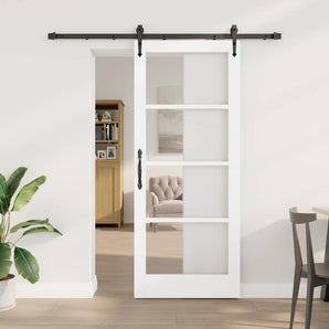 Ușă glisantă 83 x 202 cm Lemn masiv de pin și sticlă Alb