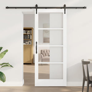 Ușă glisantă ORKDAL 83 x 202 cm Lemn masiv de pin și sticlă Alb