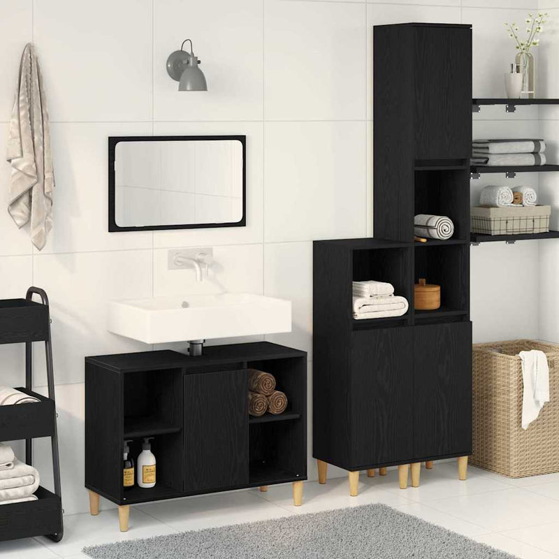 Set de mobilier pentru baie 3 buc. Negru 80 x 33 x 60 cm