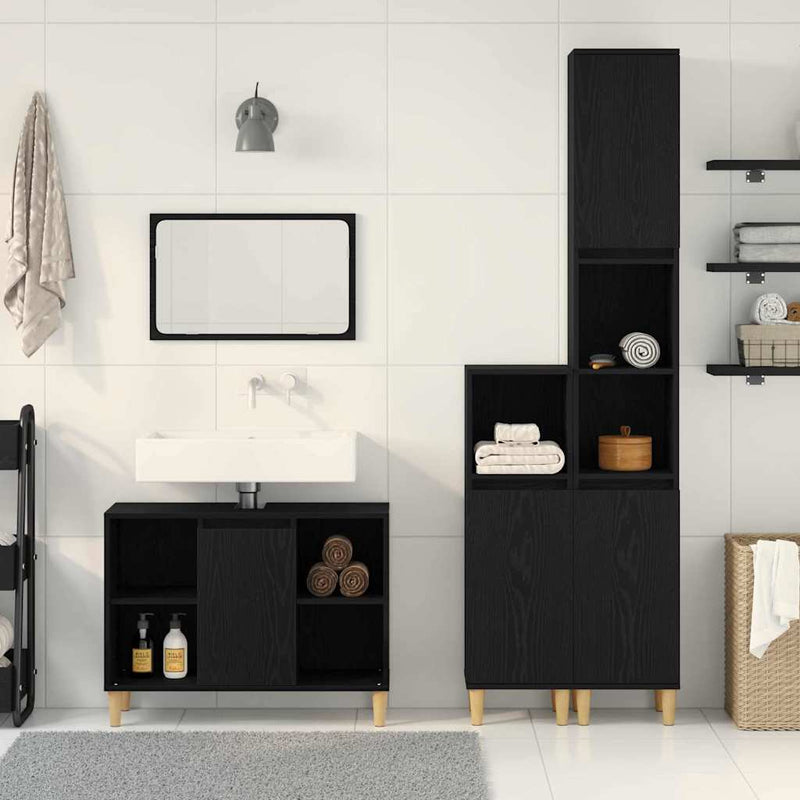 Set de mobilier pentru baie 3 buc. Negru 80 x 33 x 60 cm