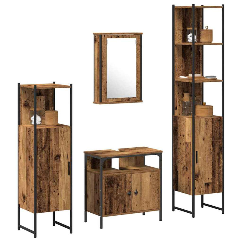 Set de mobilier pentru baie 4 buc. Lemn Vechi