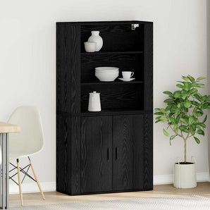 Bufet Stejar Negru 80 x 33 x 150 cm Lemn prelucrat