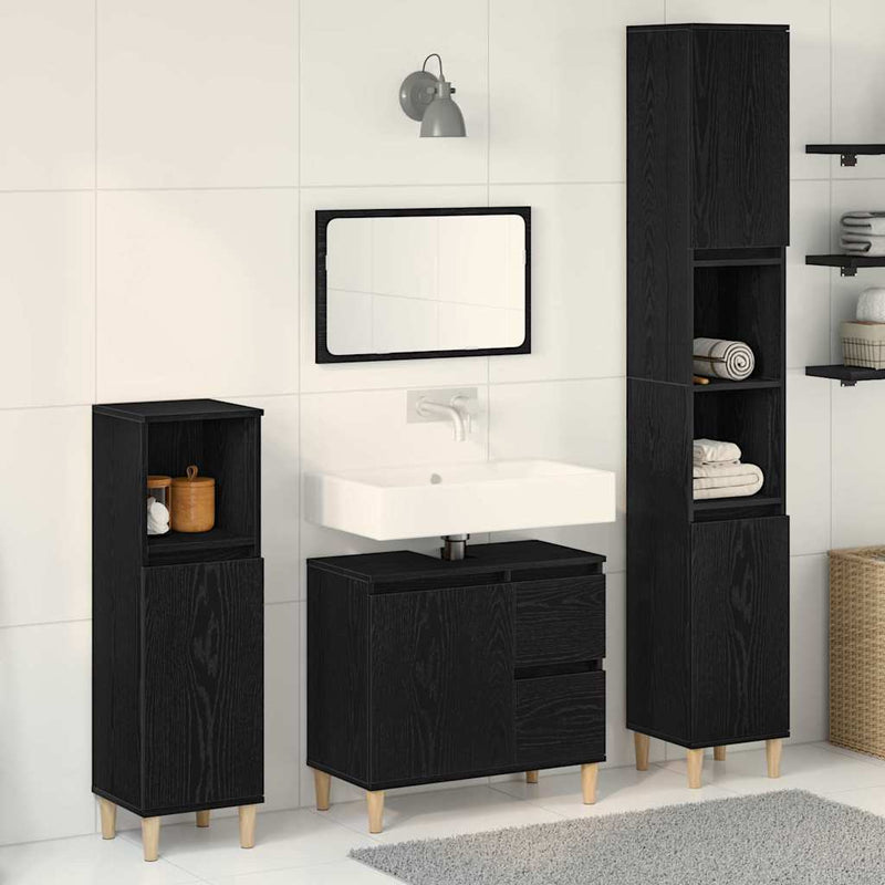 Set de mobilier pentru baie 3 buc. Stejar Negru