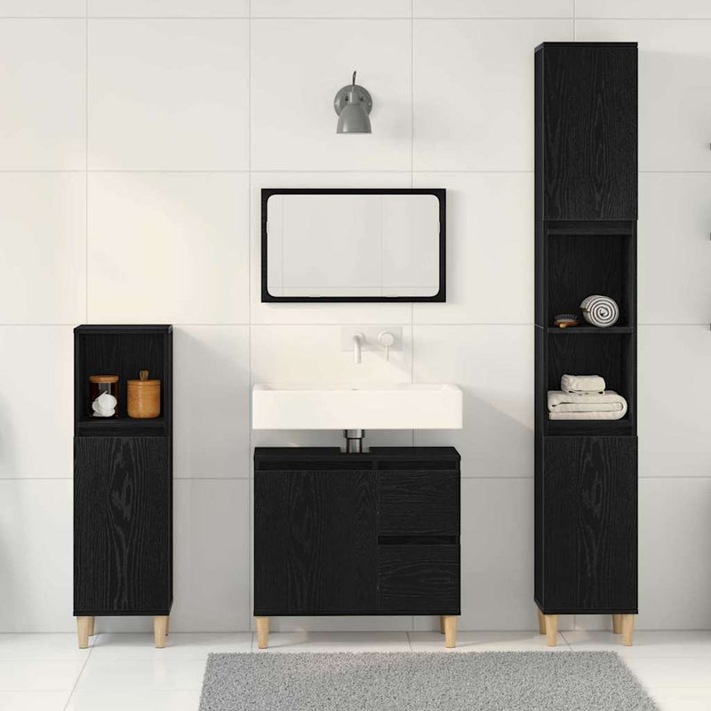 Set de mobilier pentru baie 3 buc. Stejar Negru
