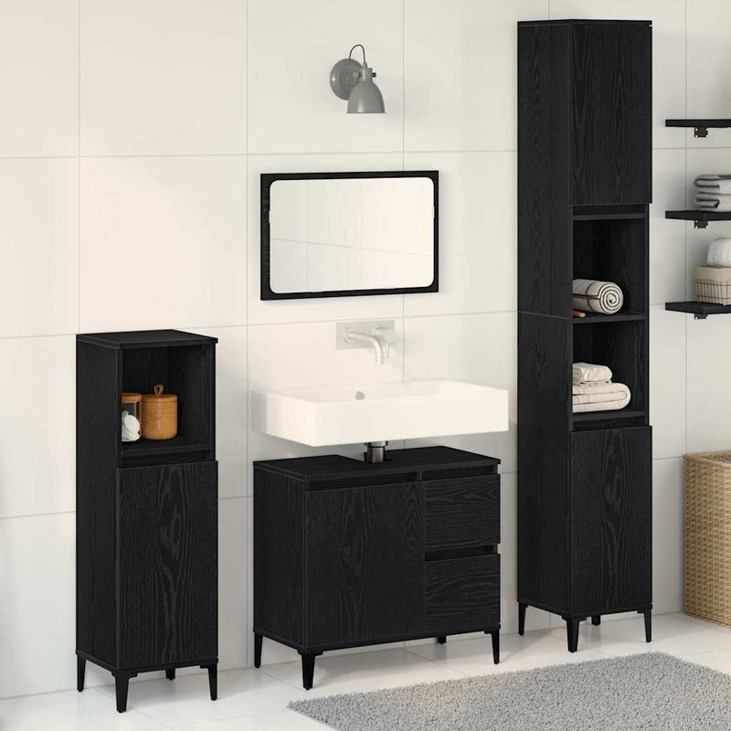 Set de mobilier pentru baie 3 buc. Stejar Negru