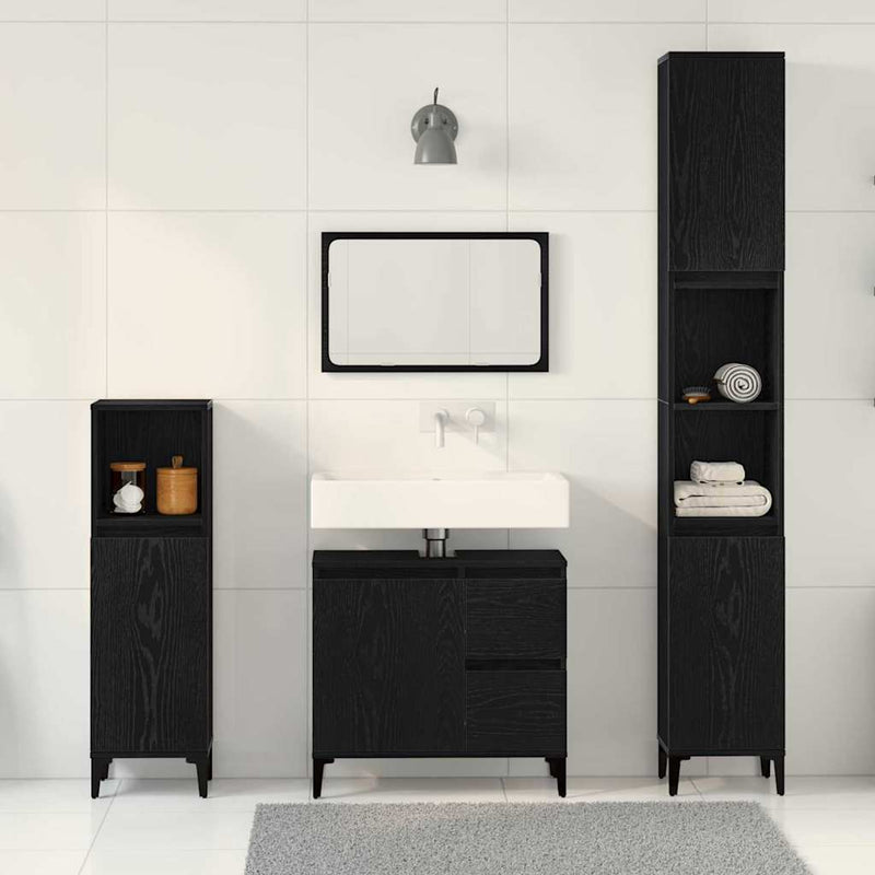 Set de mobilier pentru baie 3 buc. Stejar Negru