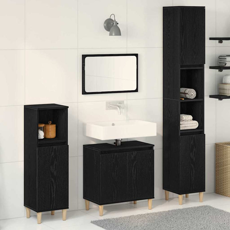 Set de mobilier pentru baie 3 buc. Stejar Negru