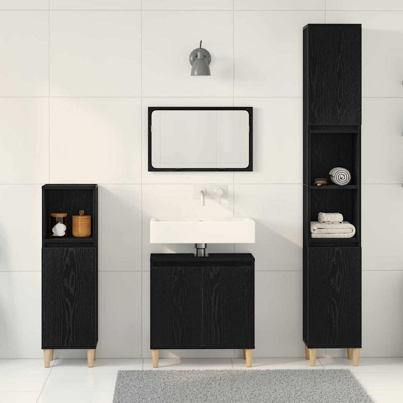 Set de mobilier pentru baie 3 buc. Stejar Negru