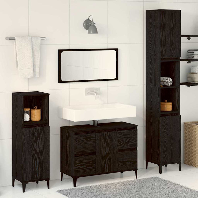 Set de mobilier pentru baie 3 buc. Stejar Negru