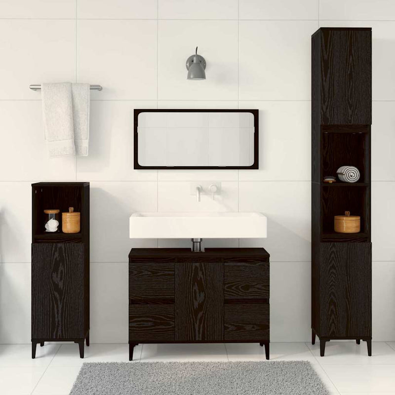 Set de mobilier pentru baie 3 buc. Stejar Negru