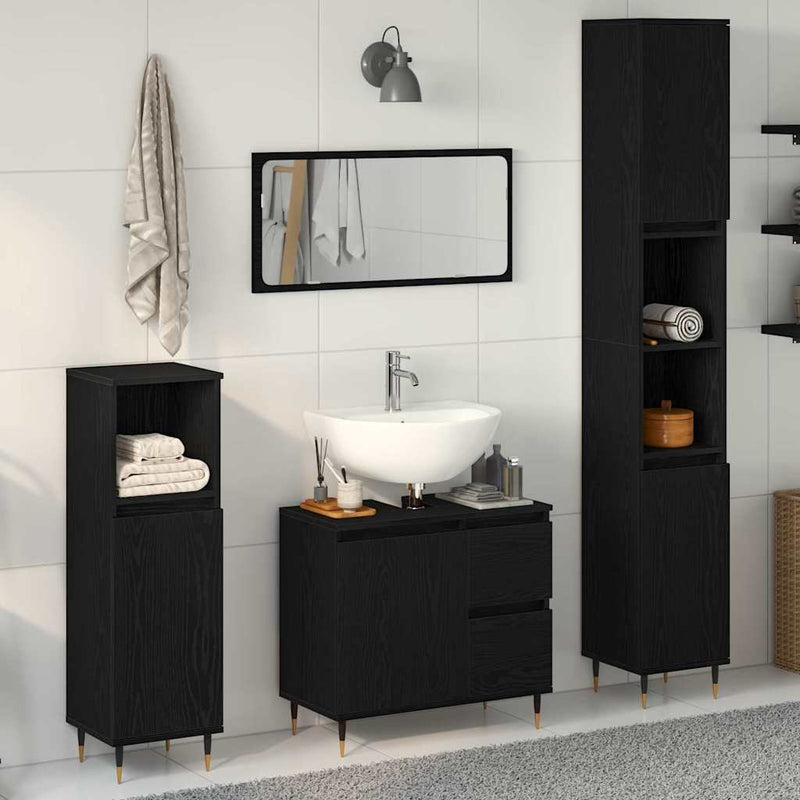Set de mobilier pentru baie 3 buc. Stejar Negru