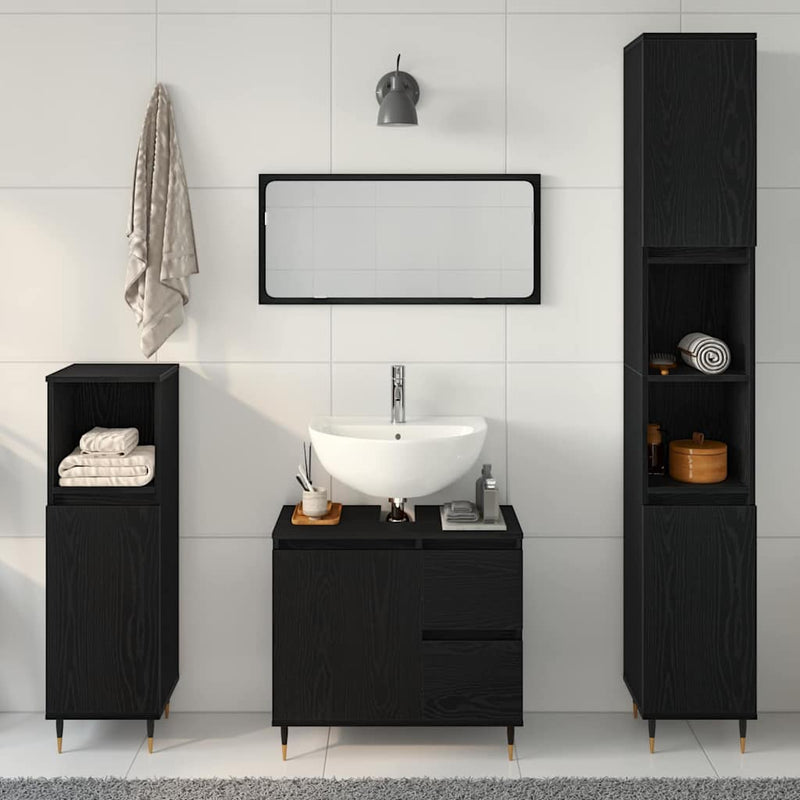 Set de mobilier pentru baie 3 buc. Stejar Negru