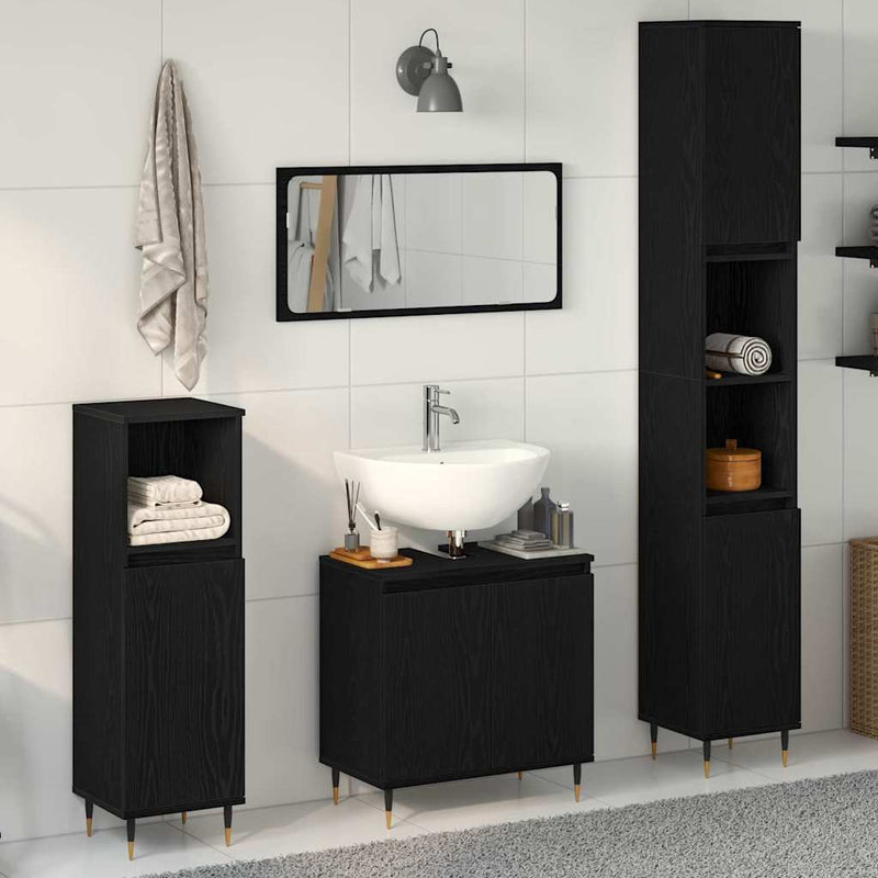 Set de mobilier pentru baie 3 buc. Stejar Negru