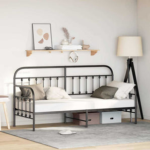 Cadru de pat de zi Negru 75 x 190 cm Oțel vopsit electrostatic