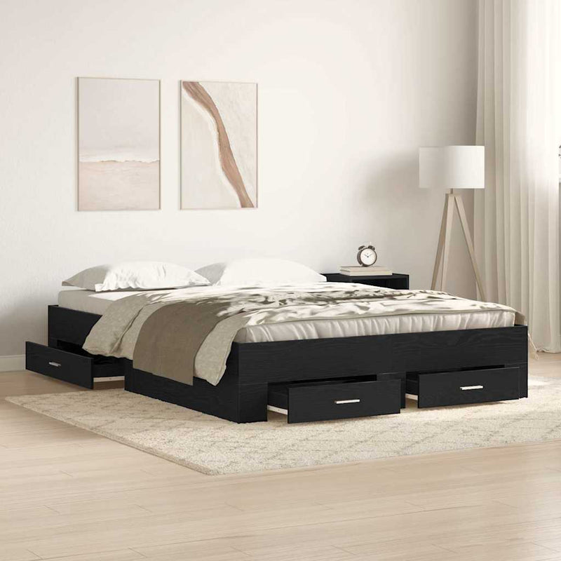 Cadru de pat cu sertar Stejar Negru 160 x 200 cm Lemn prelucrat
