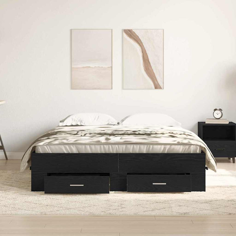 Cadru de pat cu sertar Stejar Negru 160 x 200 cm Lemn prelucrat