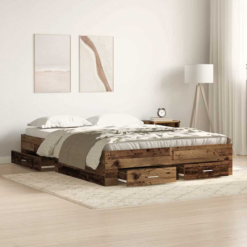 Cadru de pat cu sertar Lemn Vechi 135 x 190 cm Lemn prelucrat
