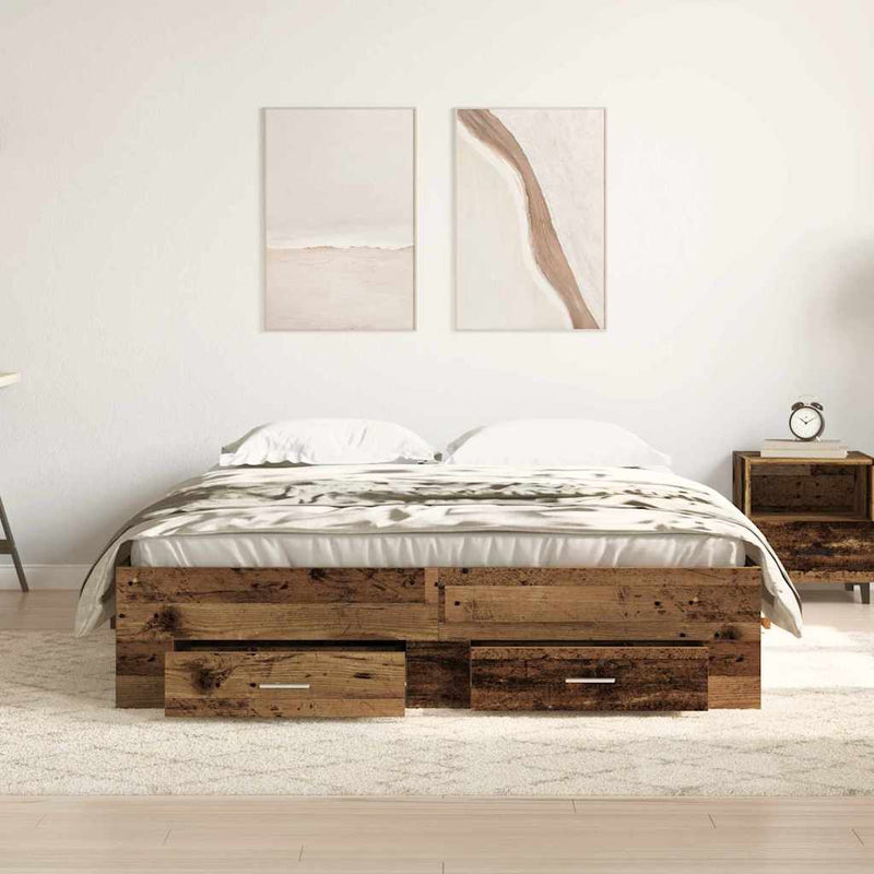 Cadru de pat cu sertar Lemn Vechi 135 x 190 cm Lemn prelucrat