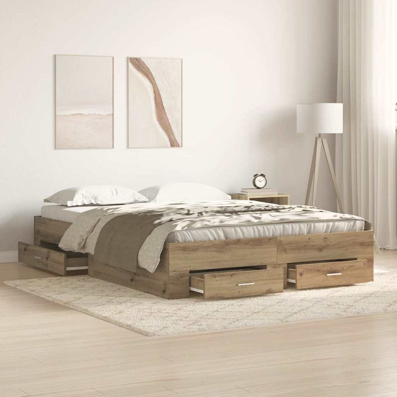 Cadru de pat Stejar Artizanal 135 x 190 cm Lemn prelucrat