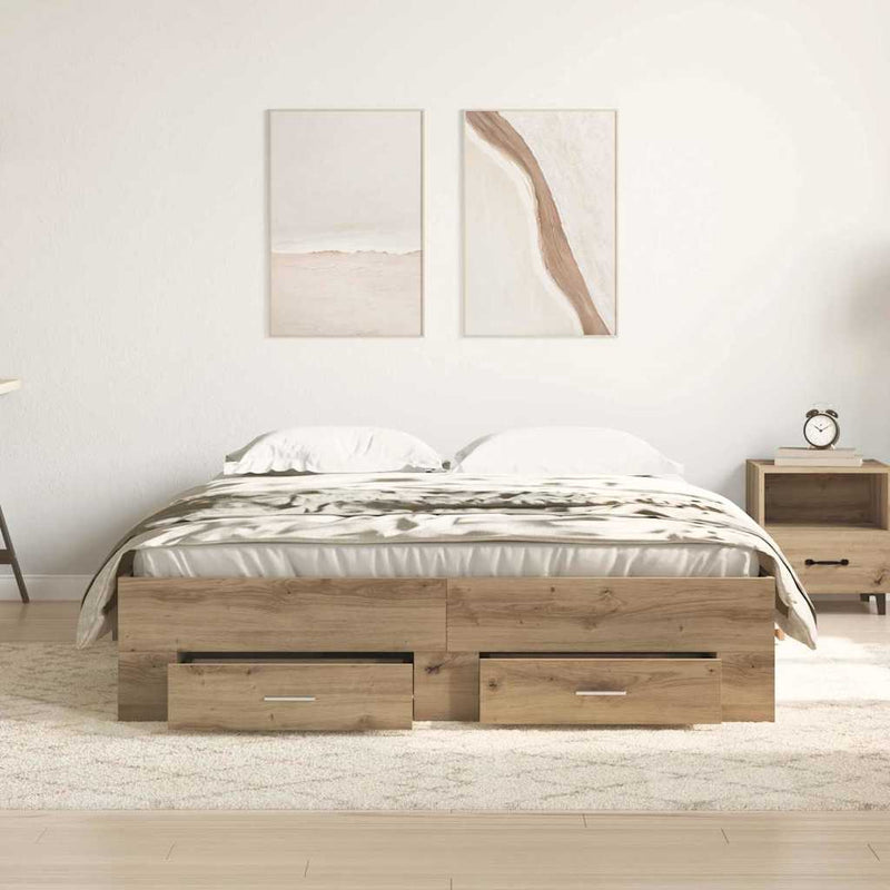 Cadru de pat Stejar Artizanal 135 x 190 cm Lemn prelucrat