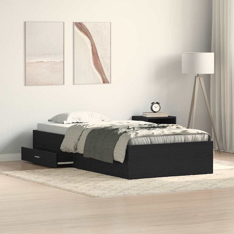Cadru de pat cu sertar Stejar Negru 90 x 190 cm Lemn prelucrat