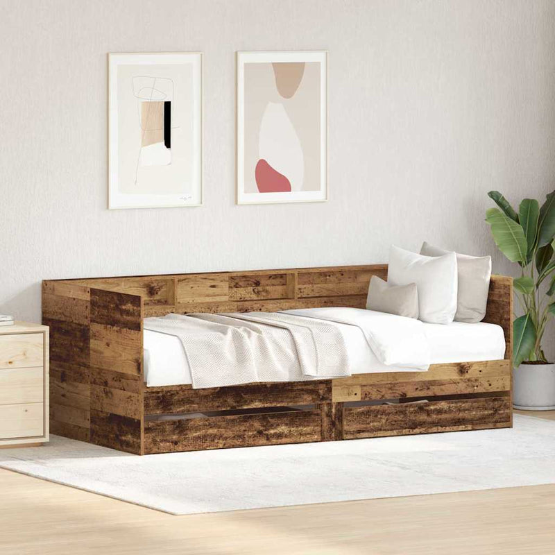 Daybed cu sertar cu raft Lemn Vechi 90 x 200 cm Lemn prelucrat