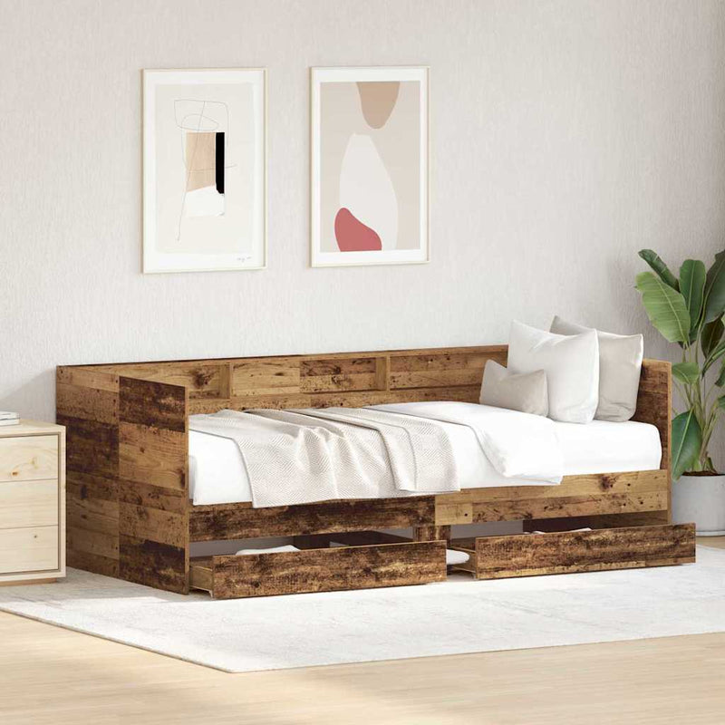 Daybed cu sertar cu raft Lemn Vechi 90 x 200 cm Lemn prelucrat