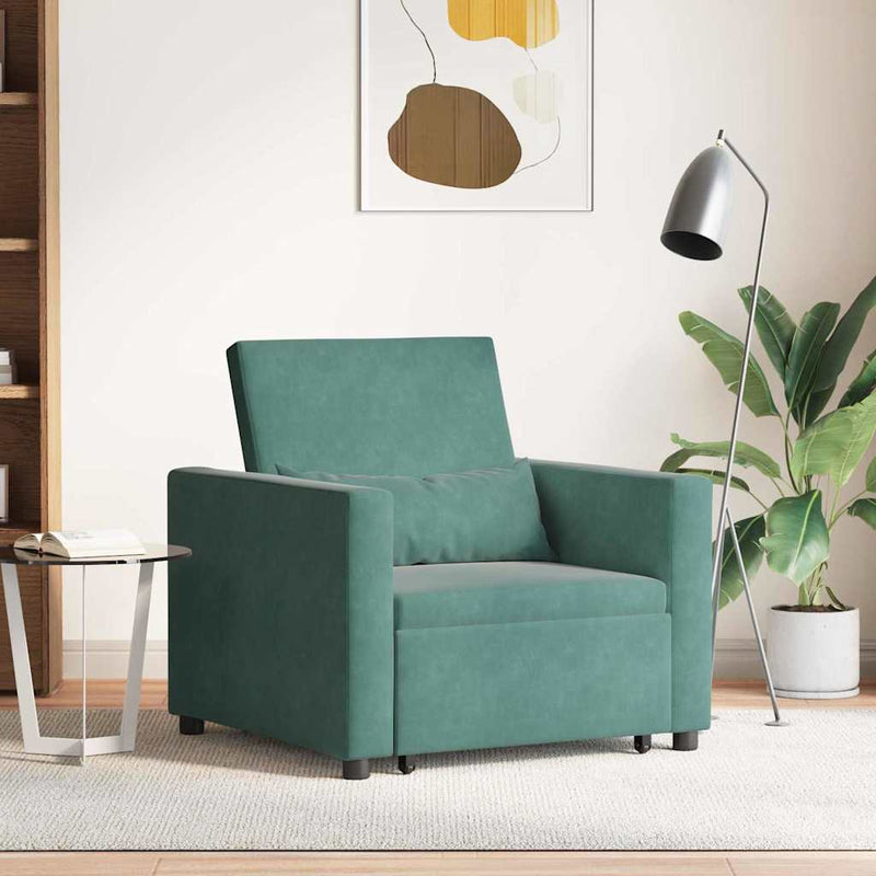 Canapea extensibilă single cu roți Verde închis Catifea