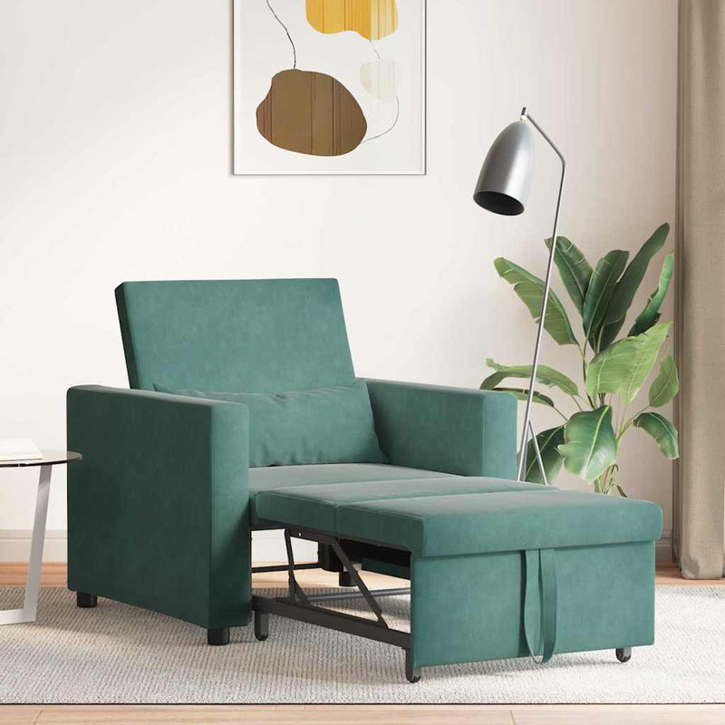 Canapea extensibilă single cu roți Verde închis Catifea