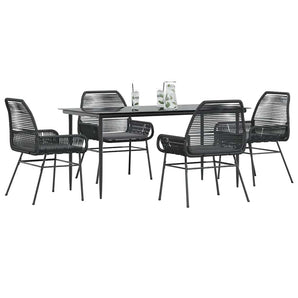Set de sufragerie de grădină 5 piese neagră Sticlă Poly Rattan