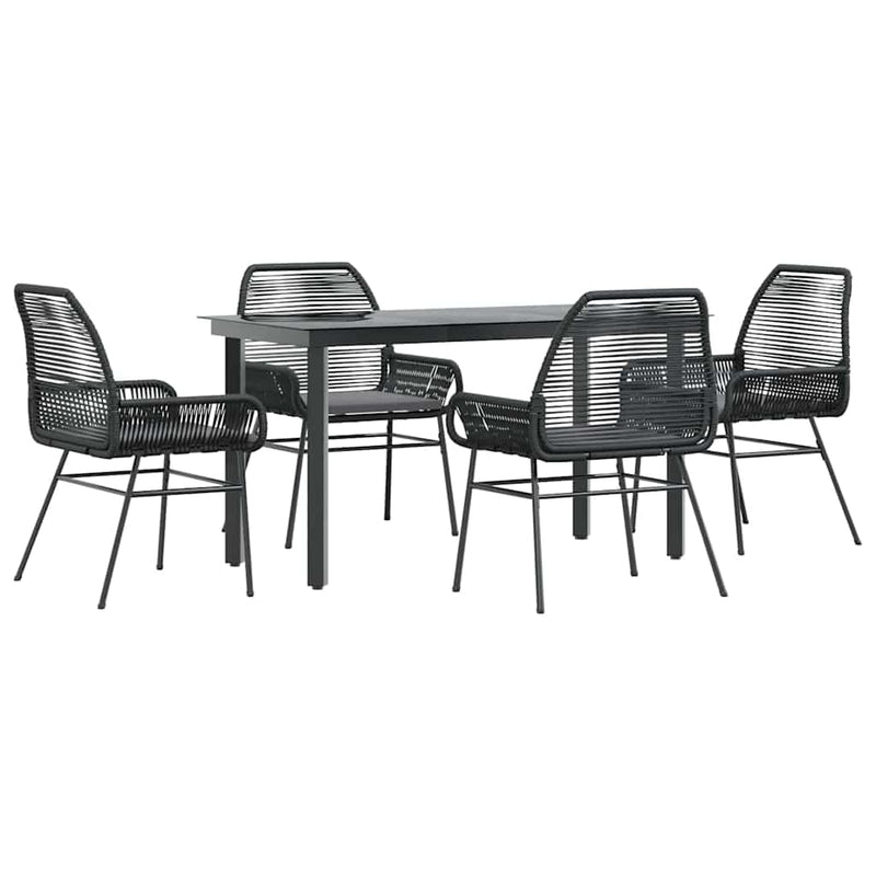 Set de sufragerie de grădină 5 piese neagră Sticlă Poly Rattan