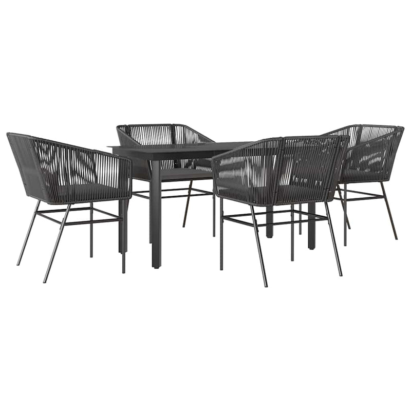 Set de sufragerie de grădină 5 piese neagră Sticlă Poly Rattan