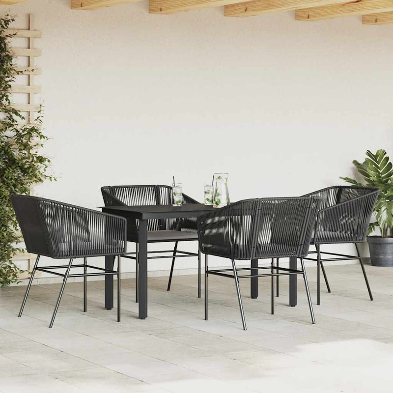 Set de sufragerie de grădină 5 piese neagră Sticlă Poly Rattan