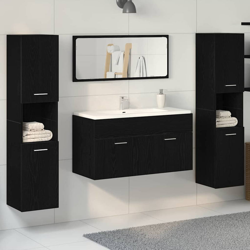 Set de mobilier pentru baie 4 buc. Stejar Negru