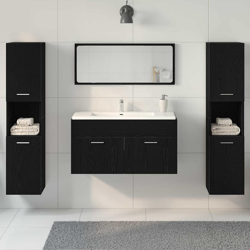Set de mobilier pentru baie 4 buc. Stejar Negru