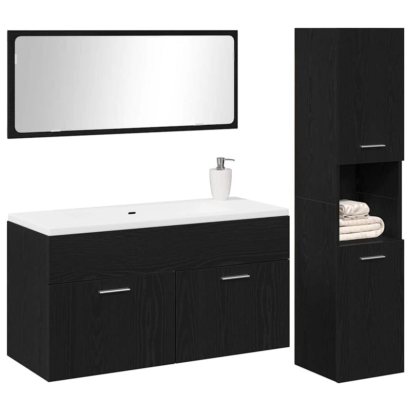 Set de mobilier pentru baie 3 buc. Stejar Negru