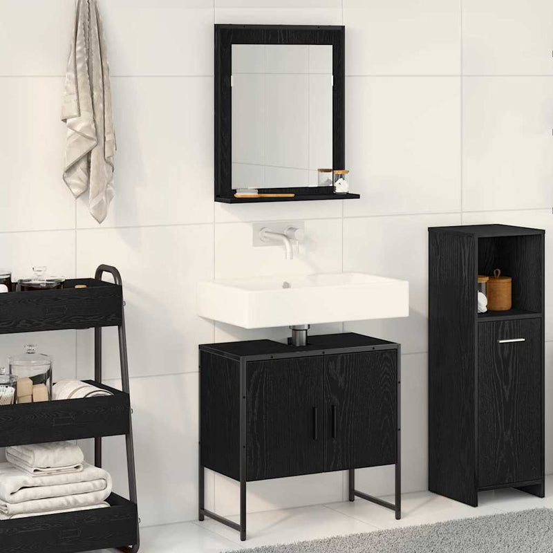 Set de mobilier pentru baie 2 buc. Negru Lemn prelucrat