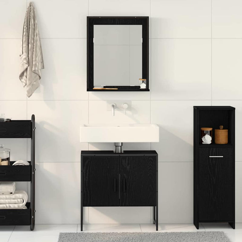 Set de mobilier pentru baie 2 buc. Negru Lemn prelucrat