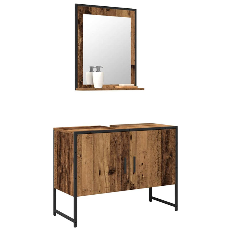 Set de mobilier pentru baie 2 buc. Maro Lemn prelucrat