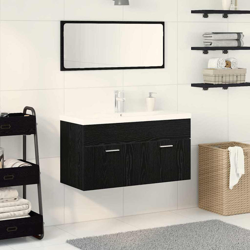 Set de mobilier pentru baie 3 buc. Stejar Negru Lemn prelucrat