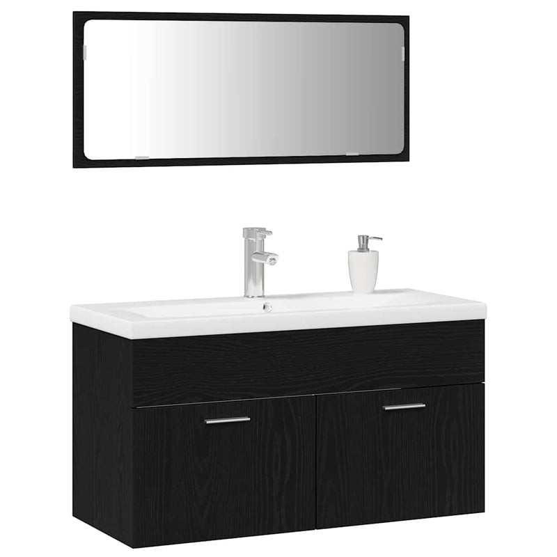 Set de mobilier pentru baie 3 buc. Stejar Negru Lemn prelucrat