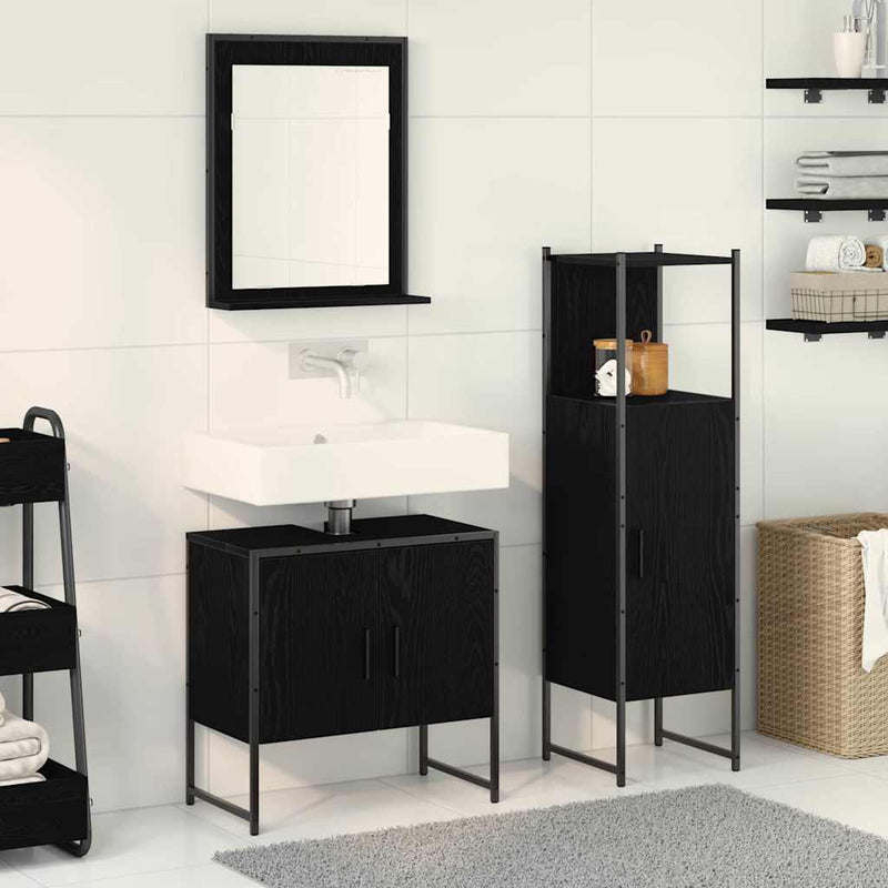 Set de mobilier pentru baie 3 buc. Negru 33 x 33 x 102,5 cm