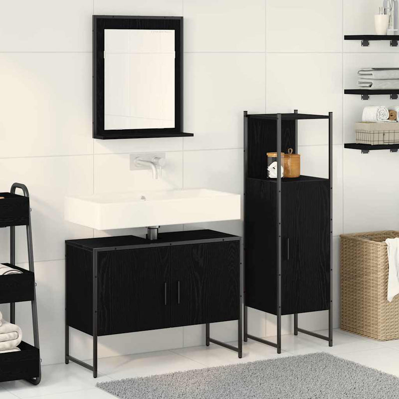 Set de mobilier pentru baie 3 buc. Negru 33 x 33 x 113.5 cm