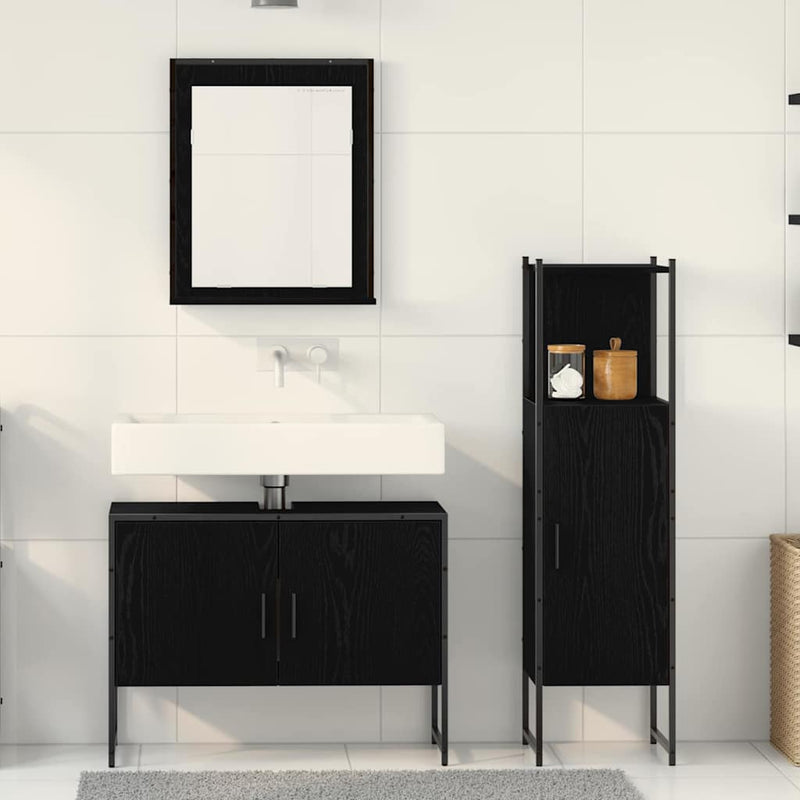 Set de mobilier pentru baie 3 buc. Negru 33 x 33 x 113.5 cm