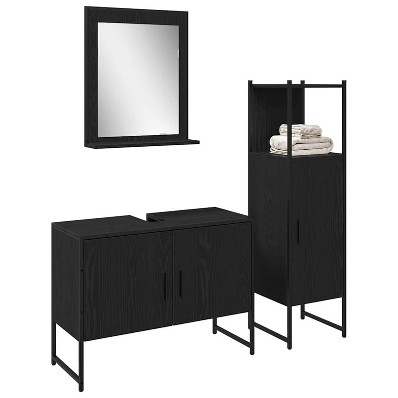Set de mobilier pentru baie 3 buc. Negru 33 x 33 x 113.5 cm