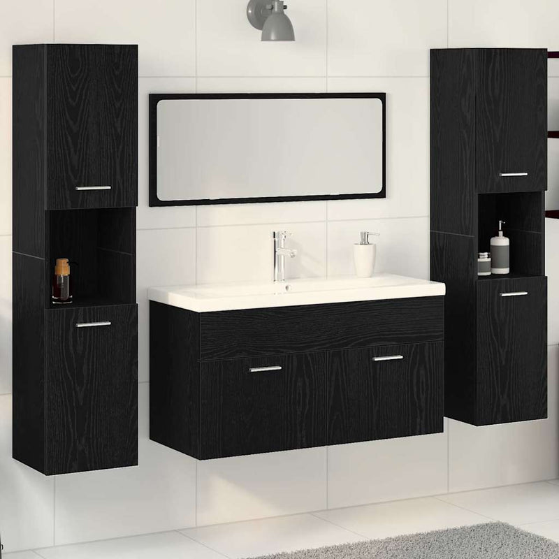 Set de mobilier pentru baie 4 buc. Stejar Negru