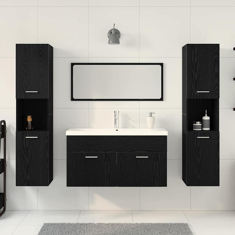 Set de mobilier pentru baie 4 buc. Stejar Negru