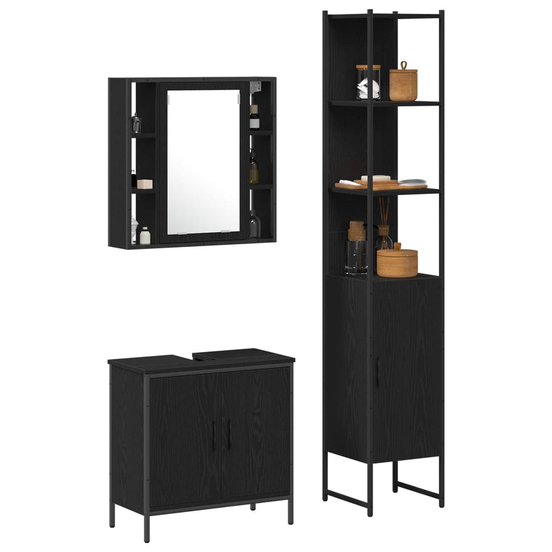 Unități de vanitate pentru baie 3 buc. Negru 33 x 33 x 185,5 cm
