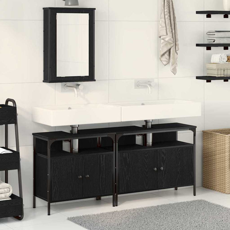 Unități de vanitate pentru baie 3 buc. Negru 80 x 30 x 60 cm